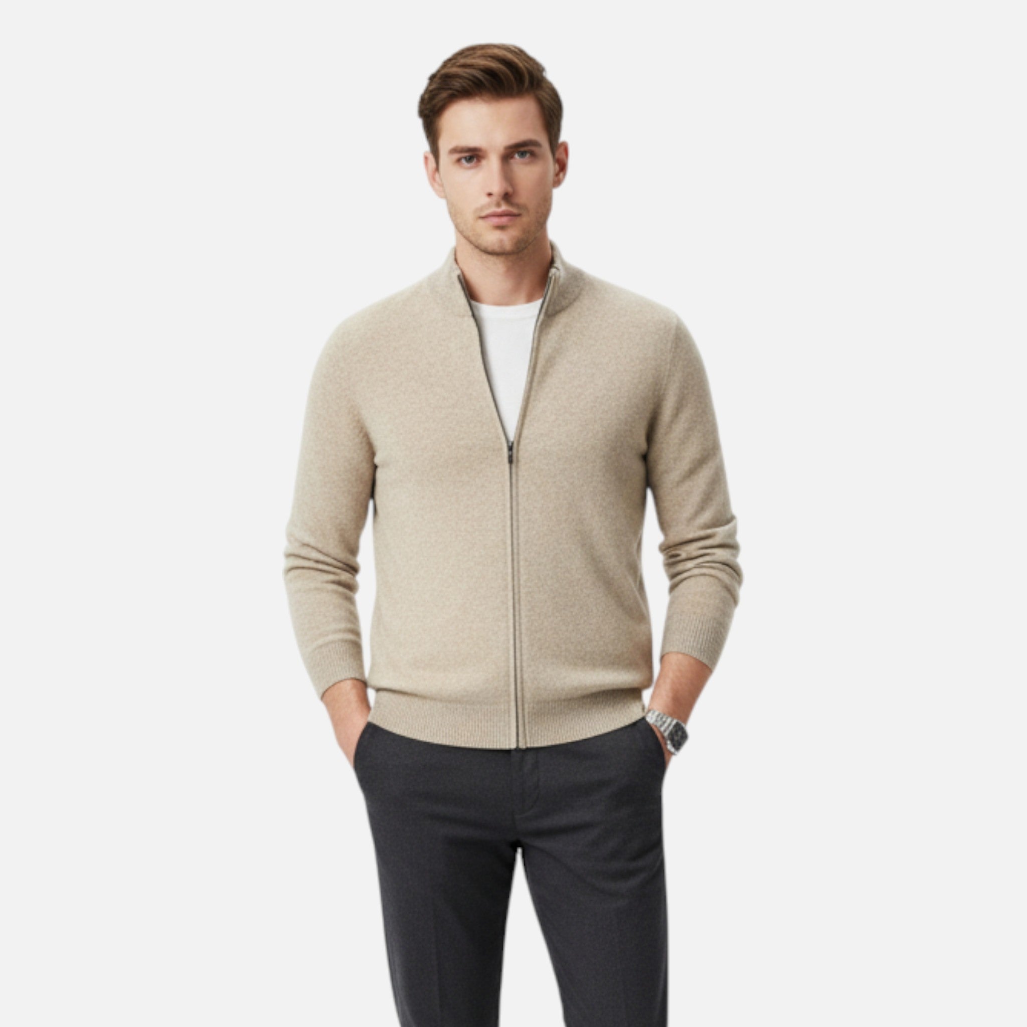 Aureli Paris | Cardigan Homme Laine Mérinos Col Zippé