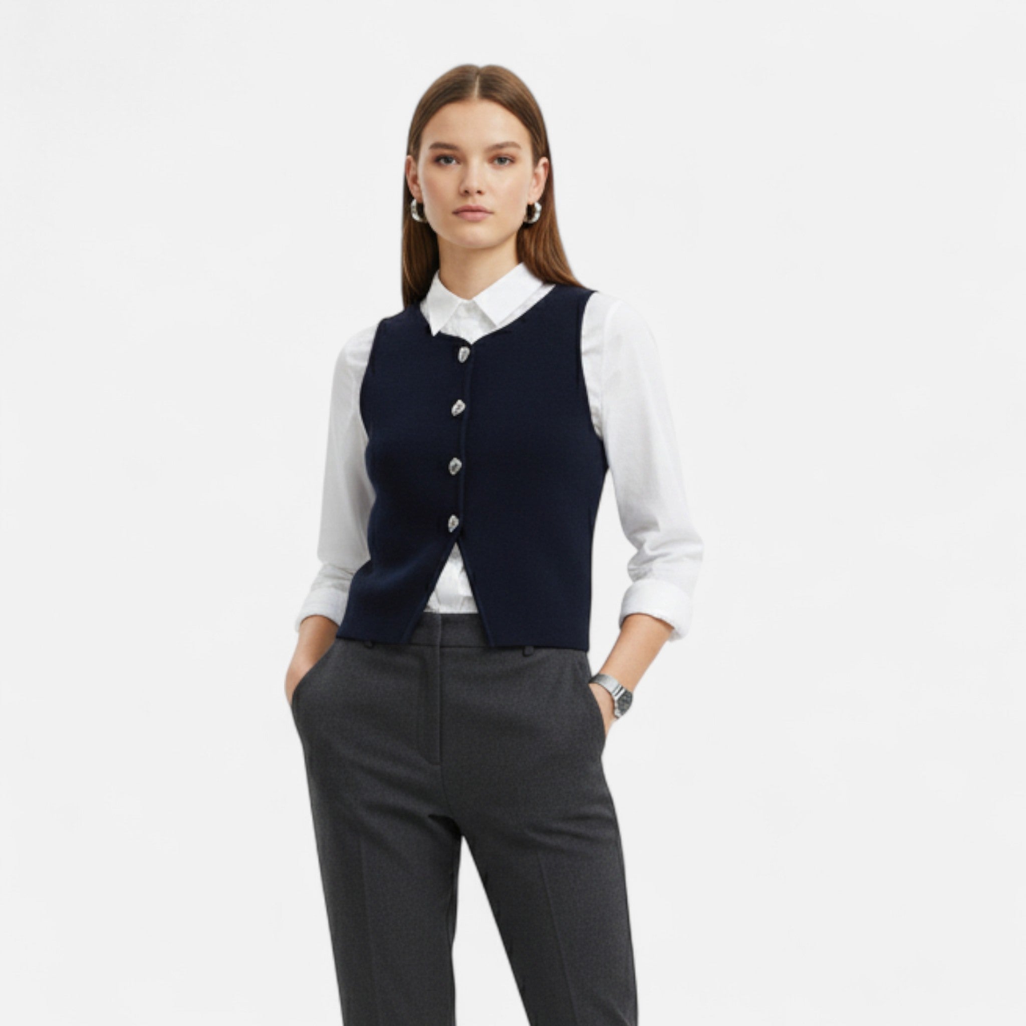Aureli Paris | Gilet Femme Tricot Court Élégance Classique