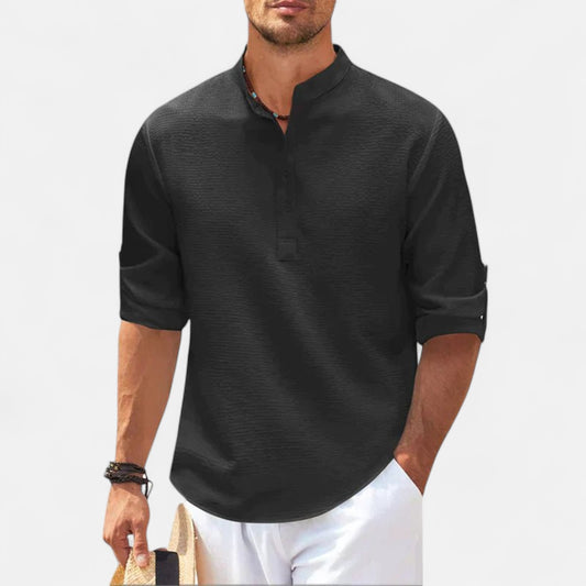 Aurelien Class | Chemise Homme en Coton Col Mao – Sobriété Contemporaine, Confort Structuré